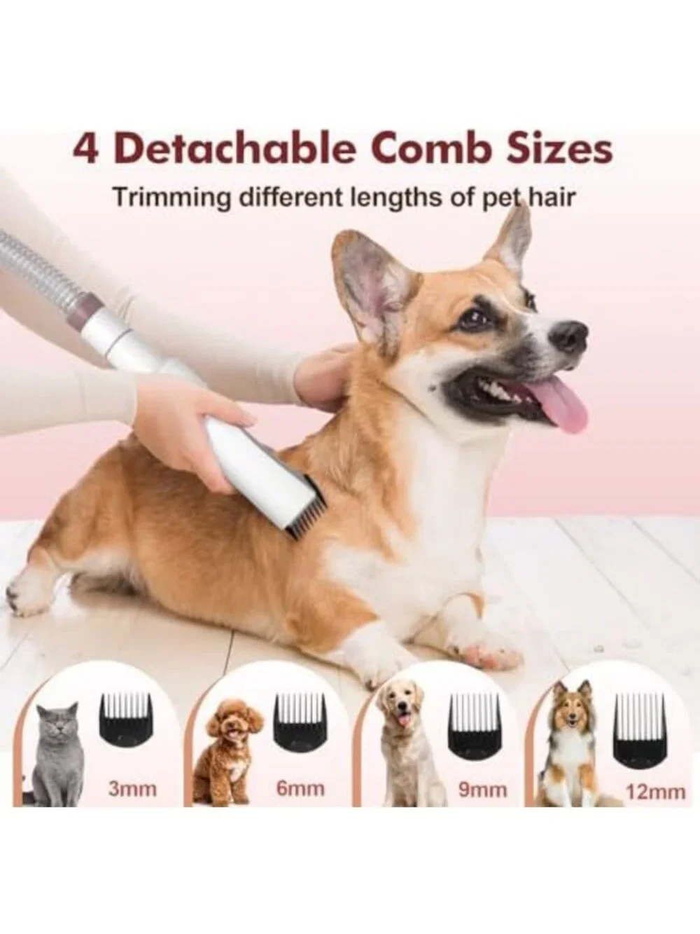 Large Capacity Pet Grooming Vacuum Kit for Dogs & Cats - 12,000Pa Suction, Low